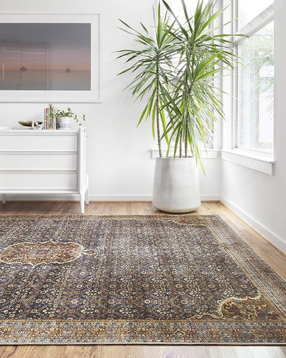 Loloi Layla Collection LAY-09 Cobalt Blue/Spice 5'-0" x 7'-6" .13" Thick Area Rug, Soft, Durable, Vintage Inspired, Distressed, Low Pile, Non-Shedding, Easy Clean, Printed, Living Room Rug
