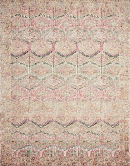 Loloi Layla Collection LAY-17 Pink/Lagoon 2'-0" x 5'-0" .13" Thick Accent Rug, Soft, Durable, Vintage Inspired, Distressed, Low Pile, Non-Shedding, Easy Clean, Printed, Living Room Rug