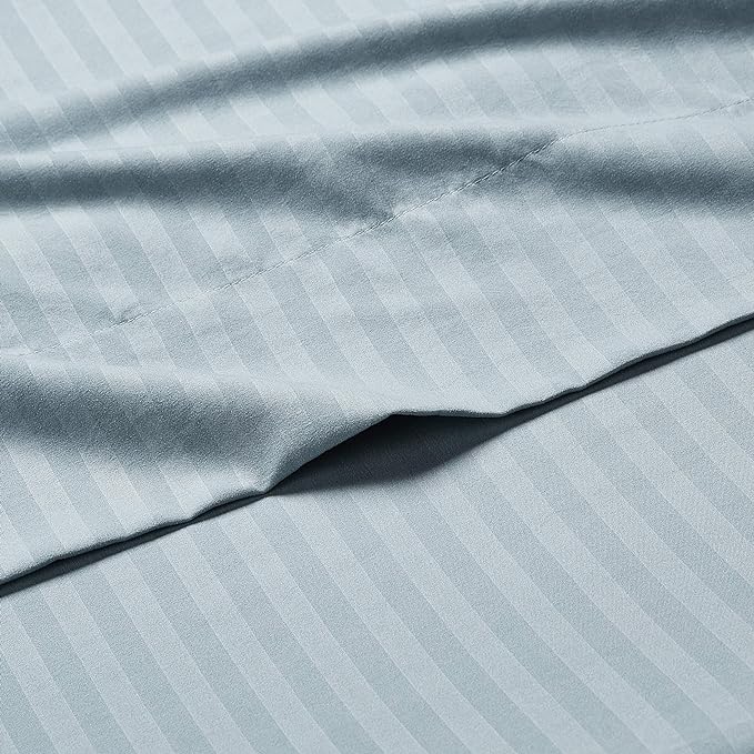 Amazon Basics Soft, Breathable Microfiber Bed Sheets, Queen Size, 4-Piece, Spa Blue Striped