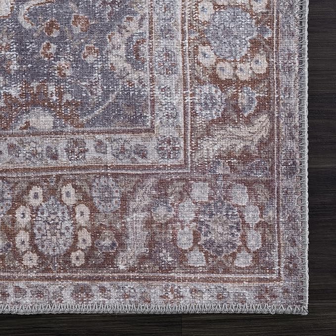 Bloom Rugs Washable 10 ft Runner - Brown/Dark Gray Traditional Runner for Entryway, Hallway, Bathroom, and Kitchen - Exact Size: 2.5' x 10'