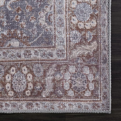 Bloom Rugs Washable 5' x 7' Rug - Brown/Dark Gray Traditional Area Rug for Living Room, Bedroom, Dining Room, and Kitchen - Exact Size: 5' x 7'