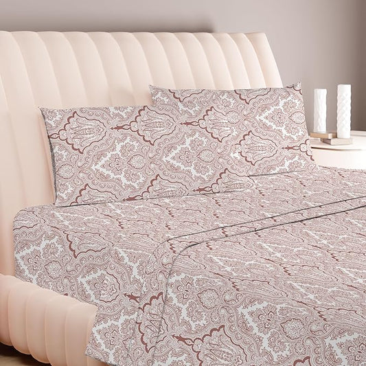 Carressa Linen 100% Egyptian Cotton Printed Bed Sheets - 600 Thread Count 3 PC Twin XL Sheet Set, Hotel Luxury Sateen Bedsheets, 16" Deep Pocket Cooling Sheets for Twin XL Size Bed - Paisley