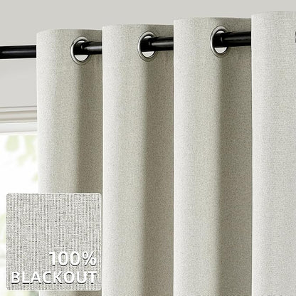 ChrisDowa 100% Blackout Greyish Beige Solid Curtains 84 Inches Long 2 Panels for Bedroom Living Room,Farmhouse Room Darkening Thermal Insulated Soundproof Grommet Top Window Treatment Drapes,52x84
