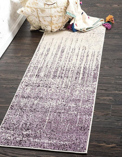Unique Loom Del Mar Collection Area Rug - Jennifer (2' 7" x 10' Runner, Purple/ Ivory)