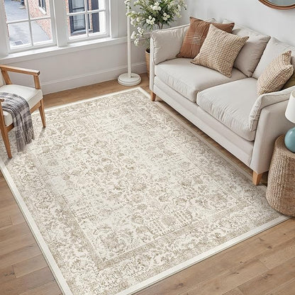 Light Brown Area Rug 3x4 Office Entryway Rug Machine Washable Kitchen Vintage Distressed Non Slip Carpet Indoor Retro Floral Accent Throw Door Mat for Bathroom Bedroom Dining Living Room