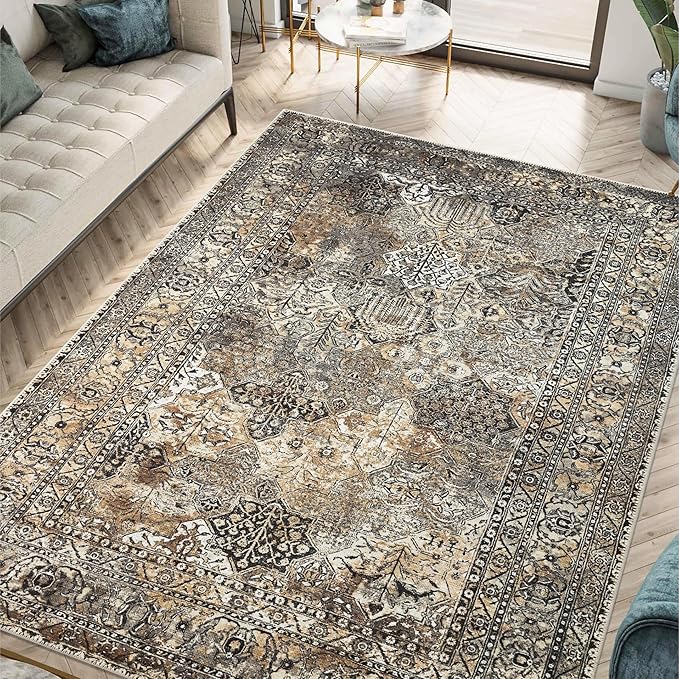 Keen Home Design 10x14 Rug - Machine Washable Area Rug with Non-Slip Backing, Ideal for Living Room, Dining Room, Bedroom - Vintage, Easy Clean, Durable, Low Pile Rug - (9'7" x 14')