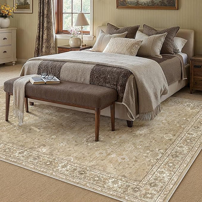 5x7 Brown Area Rug Non Slip Vintage Living Room Distressed Machine Washable Carpet Retro Indoor Bedroom Floral Traditional Accent Throw Rug for Office Kitchen Dorm Dining Room