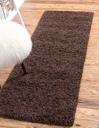 Unique Loom Solid Shag Collection Area Rug (2' 6" x 13' 1" Runner, Chocolate Brown)