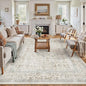 Taupe Area Rug 8x10 Machine Washable Large Vintage Living Room Distressed Non Slip Carpet Traditional Indoor Bedroom Retro Floral Accent Throw Rug for Office Kitchen Dining Room