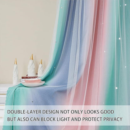 XiDi Pink Grey Girls Curtains for Bedroom, Childs Room Wall Decor Curtain, Nursery Blackout Curtains, Kids Bedroom Green Curtain 63 inchs Long 34 inches Wide 1 Panel