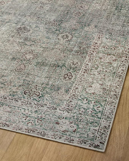 Loloi Chris Loves Julia Jules Collection JUL-08 Emerald/Antique Ivory 2'-6'' x 9'-6'', .13" Pile Height, Runner Rug
