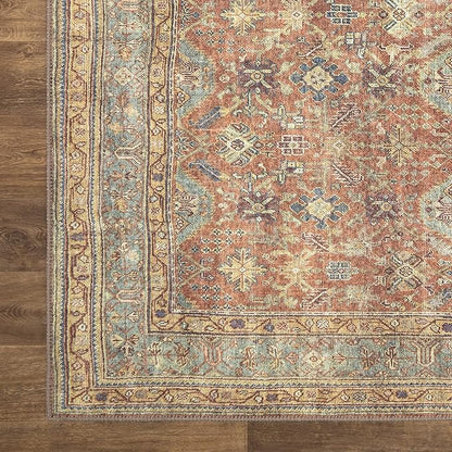 Bloom Rugs Washable Non-Slip 9' x 12' Rug - Terracotta/Mustard Traditional Area Rug for Living Room, Bedroom, Dining Room, and Kitchen - Exact Size: 9' x 12'