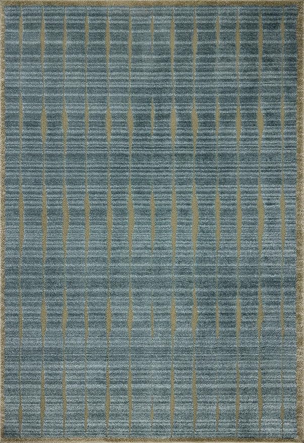 Loloi Chris Loves Julia Calvin Collection CLV-02 Ocean/Olive 2'-7" x 10'-0" Runner Rug Checkered Neutral Soft Living Room Bedroom Carpet
