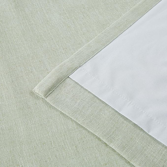Vision Home Green Linen Full Blackout Curtains 95 inch Long for Bedroom Living Room Darkening Light Blocking Window Panels Thermal Insulated Rod Pocket Back Tab Neutral Drapes 56" Wx95 Lx2