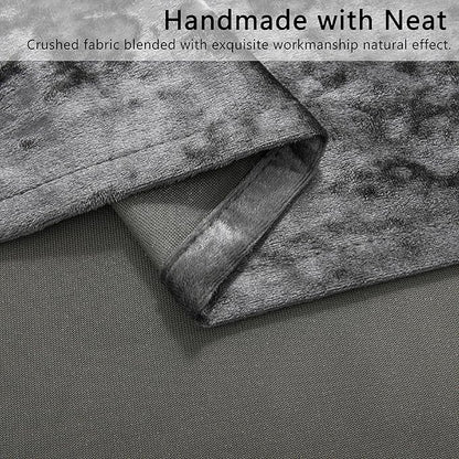 SMILETIME Grey Crushed Velvet Curtains 52x108inch Rod Pocket Luxurious Thermal Insulated Soundproof Drapes Soft and Durable Light-Filtering Window Treatments for Living Room Bedroom, 2 Panels