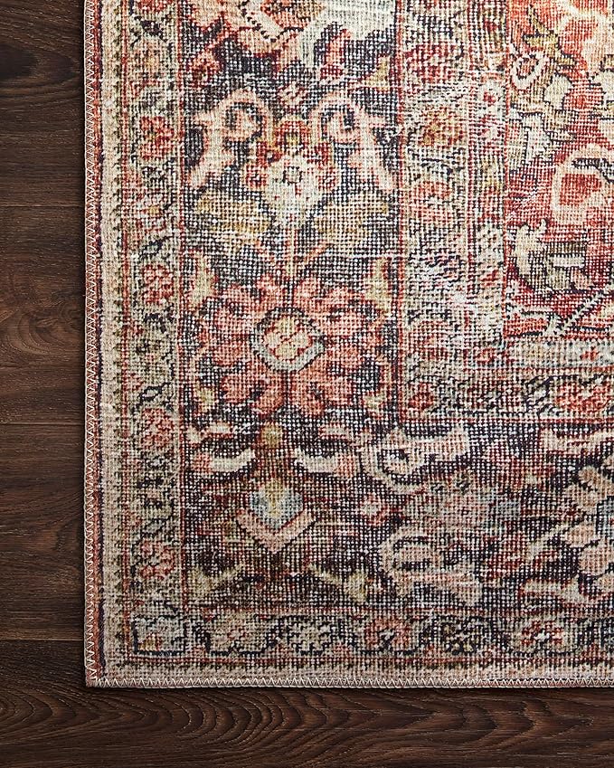 Loloi Layla Collection LAY-02 Spice/Marine 3'-6" x 5'-6" .13" Thick Accent Rug, Soft, Durable, Vintage Inspired, Distressed, Low Pile, Non-Shedding, Easy Clean, Printed, Living Room Rug