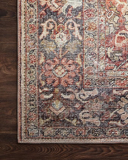 Loloi Layla Collection LAY-02 Spice/Marine 2'-6" x 9'-6" .13" Thick Runner Rug, Soft, Durable, Vintage Inspired, Distressed, Low Pile, Non-Shedding, Easy Clean, Printed, Living Room Rug