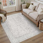4x6 Grey Area Rug Non Slip Vintage Office Entryway Rug Distressed Machine Washable Kitchen Carpet Traditional Retro Floral Accent Throw Door Mat for Bedroom Bathroom Dining Living Room