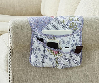 Brilliant Sunshine Rose Violet Patchwork Couch Armrest 5 Pockets Organizer, Slip Resistant Recliner Armchair Caddy, Washable Remote Controls Holder, Storage for Magazine, Tablet, Phone, Rose Violet