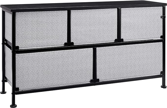Amazon Basics Extra Wide Fabric 5-Drawer Storage Organizer Unit for Closet, Black