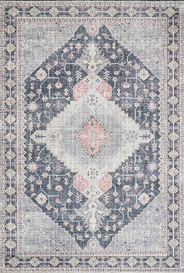 Loloi Skye Collection SKY-02 Charcoal/Multi 8'-0" x 8'-0" Round Area Rug