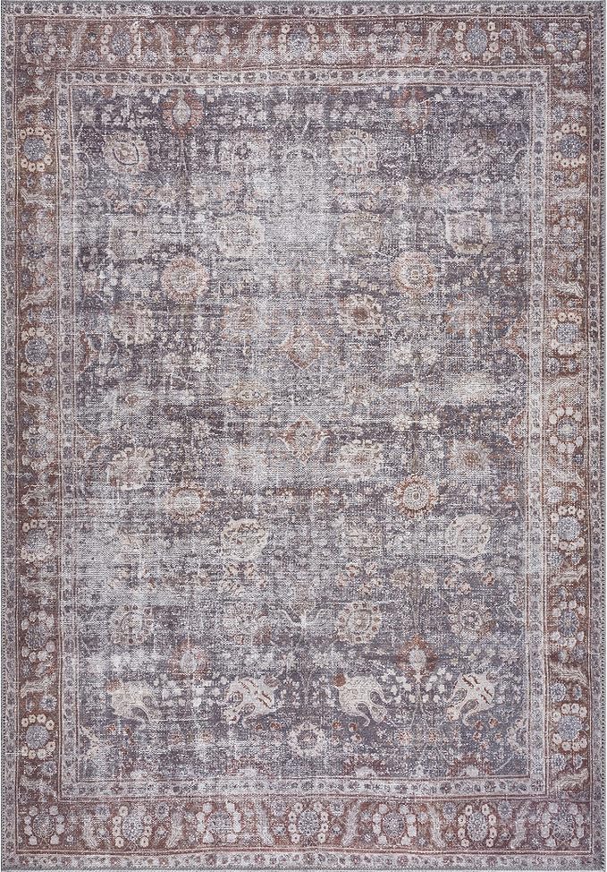 Bloom Rugs Washable 9' x 12' Rug - Brown/Dark Gray Traditional Area Rug for Living Room, Bedroom, Dining Room, and Kitchen - Exact Size: 9' x 12'