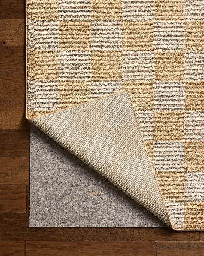 Loloi Chris Loves Julia Calvin Collection CLV-01 Apricot/Ivory 6'-3" x 9'-6" Area Rug Checkered Neutral Soft Living Room Bedroom Carpet