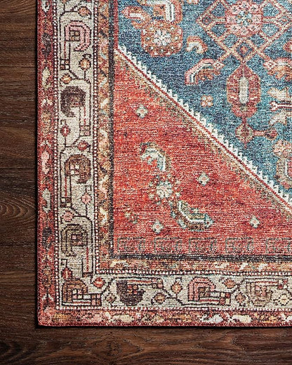 Loloi Layla Collection LAY-10 Marine/Clay 2'-6" x 12'-0" .13" Thick Runner Rug, Soft, Durable, Vintage Inspired, Distressed, Low Pile, Non-Shedding, Easy Clean, Printed, Living Room Rug