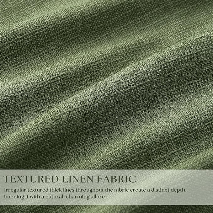 80 Inch Olive Green Linen Blackout Curtains for Living Room 100% Black Out Pinch Pleat Hooks for Living Room Back Tab Thick Linen Textured Pleated Drapes Light Blocking Loden Bedroom Window Curtains