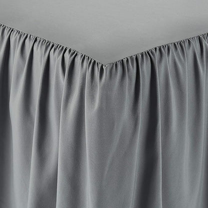 Amazon Basics Lightweight Ruffled Bed Skirt, Classic Style, Soft and Stylish 100% Microfiber With 16" Drop, Queen, Dark Grey, Solid