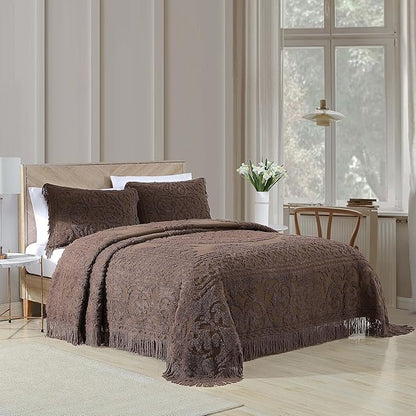 Beatrice Home Fashions Medallion Chenille Bedspread, Standard Sham, Chocolate