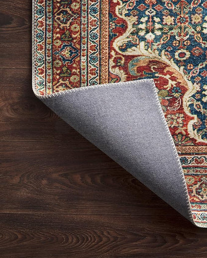Loloi Layla Collection LAY-09 Cobalt Blue/Spice 2'-6" x 9'-6" .13" Thick Runner Rug, Soft, Durable, Vintage Inspired, Distressed, Low Pile, Non-Shedding, Easy Clean, Printed, Living Room Rug