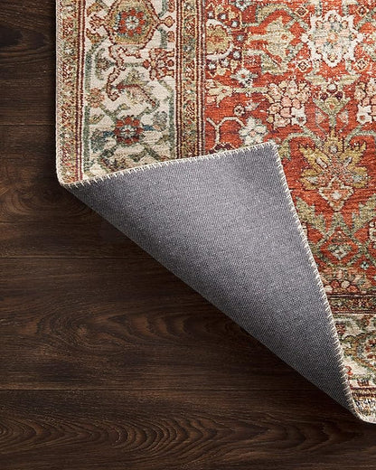 Loloi Layla Collection LAY-05 Ocean/Multi 2'-0" x 5'-0" .13" Thick Accent Rug, Soft, Durable, Vintage Inspired, Distressed, Low Pile, Non-Shedding, Easy Clean, Printed, Living Room Rug