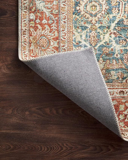 Loloi Layla Collection LAY-04 Ocean/Rust 3'-6" x 5'-6" .13" Thick Accent Rug, Soft, Durable, Vintage Inspired, Distressed, Low Pile, Non-Shedding, Easy Clean, Printed, Living Room Rug