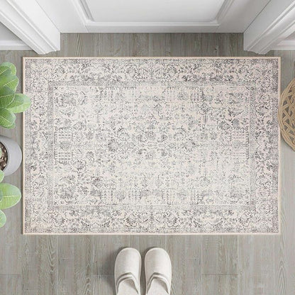 Gray Entryway Area Rug 2x3 Door Mat Machine Washable Kitchen Vintage Distressed Non Slip Carpet Indoor Grey Retro Floral Accent Throw Small Rug for Bathroom Office Bedroom Dining Living Room