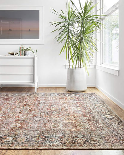Loloi Layla Collection LAY-02 Spice/Marine 2'-6" x 9'-6" .13" Thick Runner Rug, Soft, Durable, Vintage Inspired, Distressed, Low Pile, Non-Shedding, Easy Clean, Printed, Living Room Rug