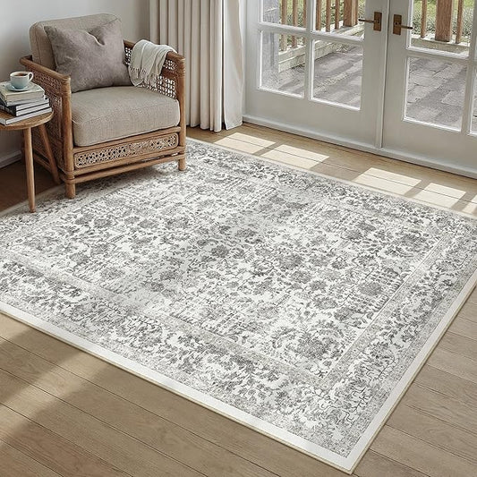 Black Area Rug 4x5 Office Entryway Rug Machine Washable Kitchen Vintage Distressed Non Slip Carpet Indoor Retro Floral Accent Throw Door Mat for Bathroom Bedroom Dining Living Room