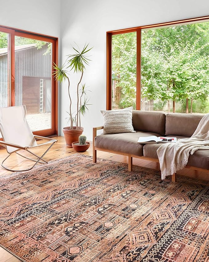Loloi Layla Collection LAY-14 Mocha/Blush 2'-3" x 3'-9" .13" Thick Accent Rug, Soft, Durable, Vintage Inspired, Distressed, Low Pile, Non-Shedding, Easy Clean, Printed, Living Room Rug