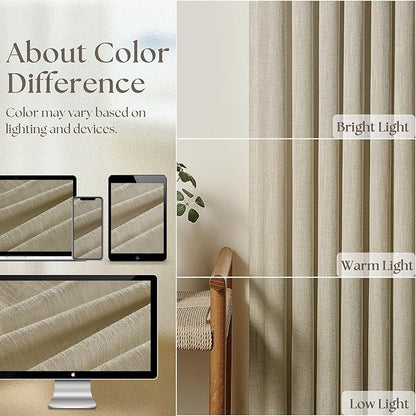 Khaki Beige Linen Curtains 45 Inch Length 2 Panel Set for Small Windows Rustic Country Linen Cotton Light Filtering Drapes Privacy Pinch Pleated Back Tab Semi Sheer Kitchen Curtains 45 Inches Long