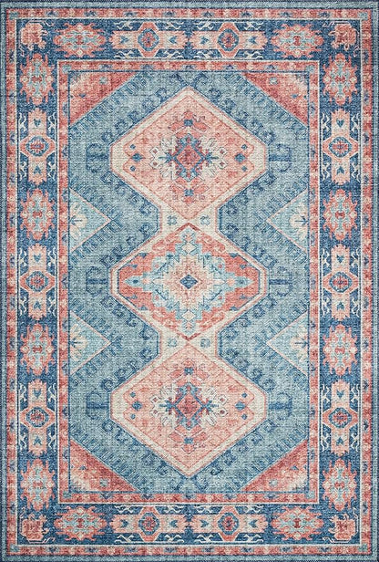 Loloi II Skye Collection SKY-03 Turquoise/Terracotta 6'-0" x 6'-0" Round Area Rug