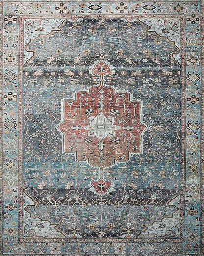 Loloi Margot Collection MAT-05 Ocean/Brick 2'-3" x 3'-9" Accent Rug feat. CloudPile, No-Shed Easy Clean Large Patterned Area Rug for Living Room, Bedroom, Dining Area