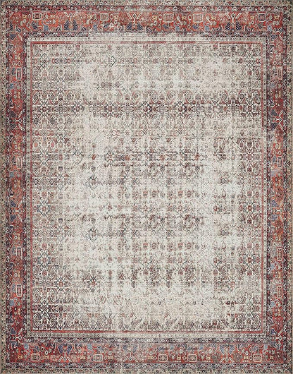 Loloi Layla Collection LAY-12 Ivory/Brick 2'-6" x 12'-0" .13" Thick Runner Rug, Soft, Durable, Vintage Inspired, Distressed, Low Pile, Non-Shedding, Easy Clean, Printed, Living Room Rug
