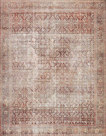 Loloi Layla Collection LAY-11 Cinnamon/Sage 2'-0" x 5'-0" .13" Thick Accent Rug, Soft, Durable, Vintage Inspired, Distressed, Low Pile, Non-Shedding, Easy Clean, Printed, Living Room Rug