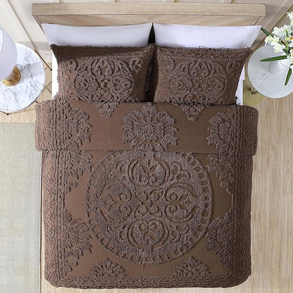 Beatrice Home Fashions Medallion Chenille Bedspread, Standard Sham, Chocolate